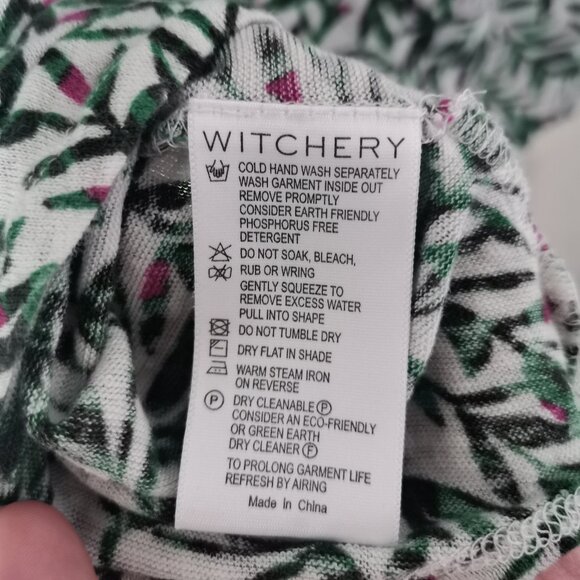 Witchery Linen Leaf Bud Print Tee Clover Green - Picture 6 of 7